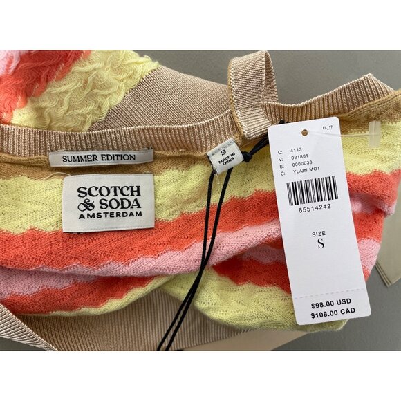 Scotch and Soda Crop Top Size Small Striped V Neck Sleeveless Yellow Orange NEW - Picture 5 of 12